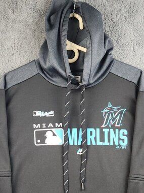 Miami Marlins Majestic Authentic Baseball MLB Sweatshirt Hoodie Black Gray XL